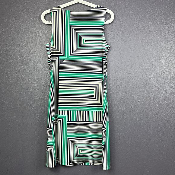 Jude Connally Shift Dress Small Sleeveless Geometric Abstract Print Green Black - Picture 2 of 5